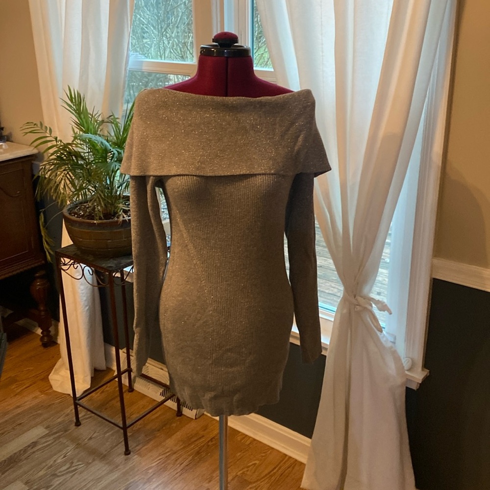 Silver shimmery off shoulder sweater White House black market women’s medium